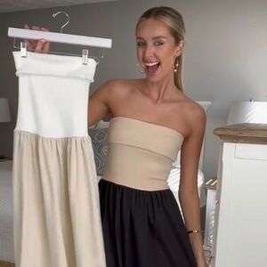 Chic Strapless Dress in Cream and white